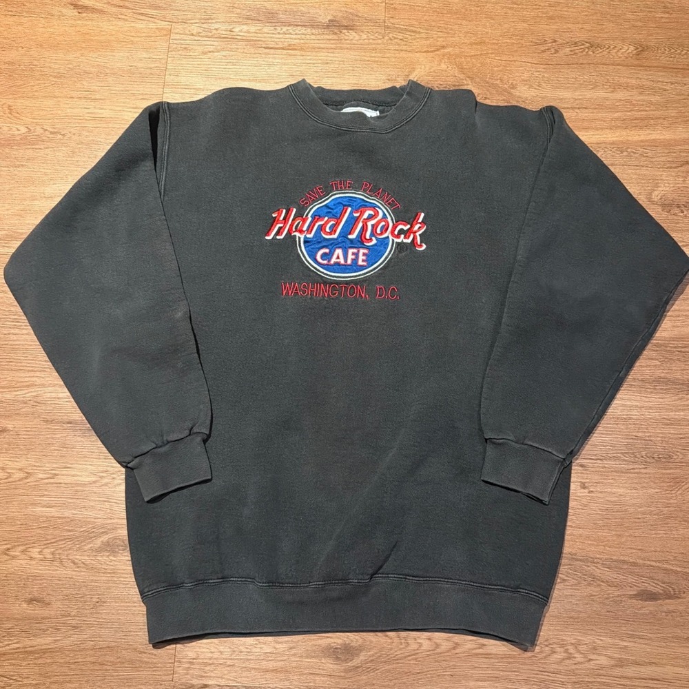 Vintage Hard Rock Cafe Washington DC Sweatshirt Mens Large Faded Black 90s USA